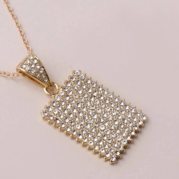 Rhinestone Geometric Charm Necklace Faux Diamond - Picture 4 of 6